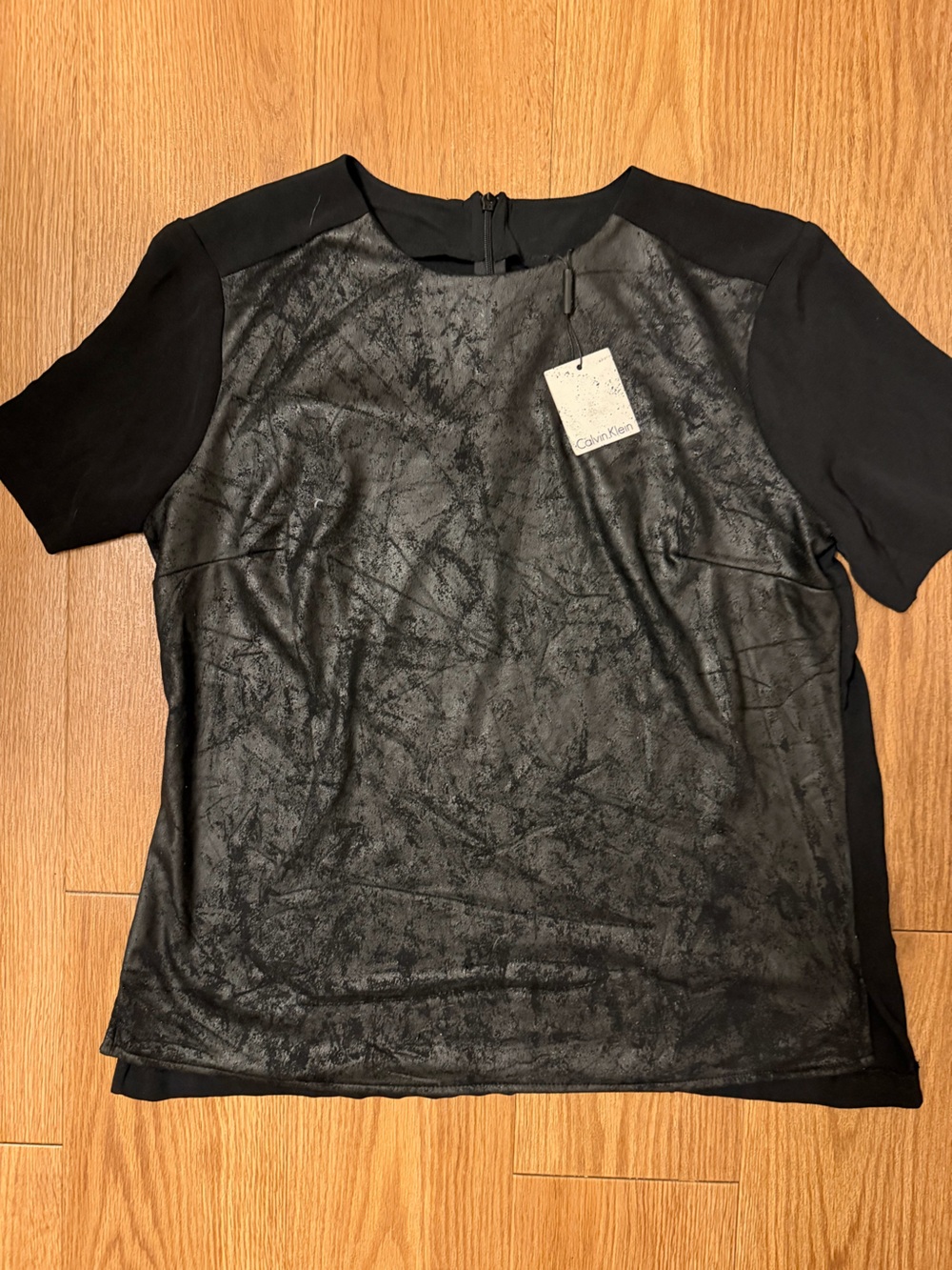 Calvin Klein Black Short-Sleeve Textured Front Tee